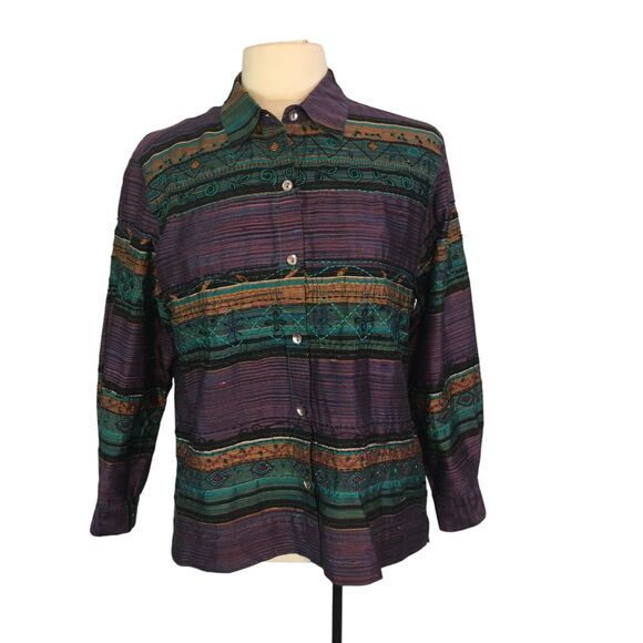 Chico's Design Womens Purple Silk Boho Embroidered‎ Beaded Top, Blazer, Jacket 1 - Picture 1 of 9